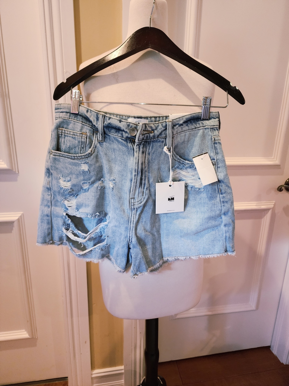 Light Wash Distressed Denim Shorts with Frayed Hem